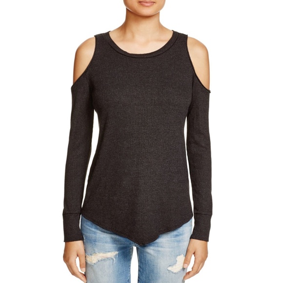 LNA Tops - LNA Thermal Waffle Knit Cold Shoulder Long Sleeve